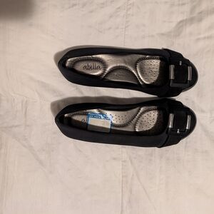 Abella Women's Black Loafers with Silver Buckle